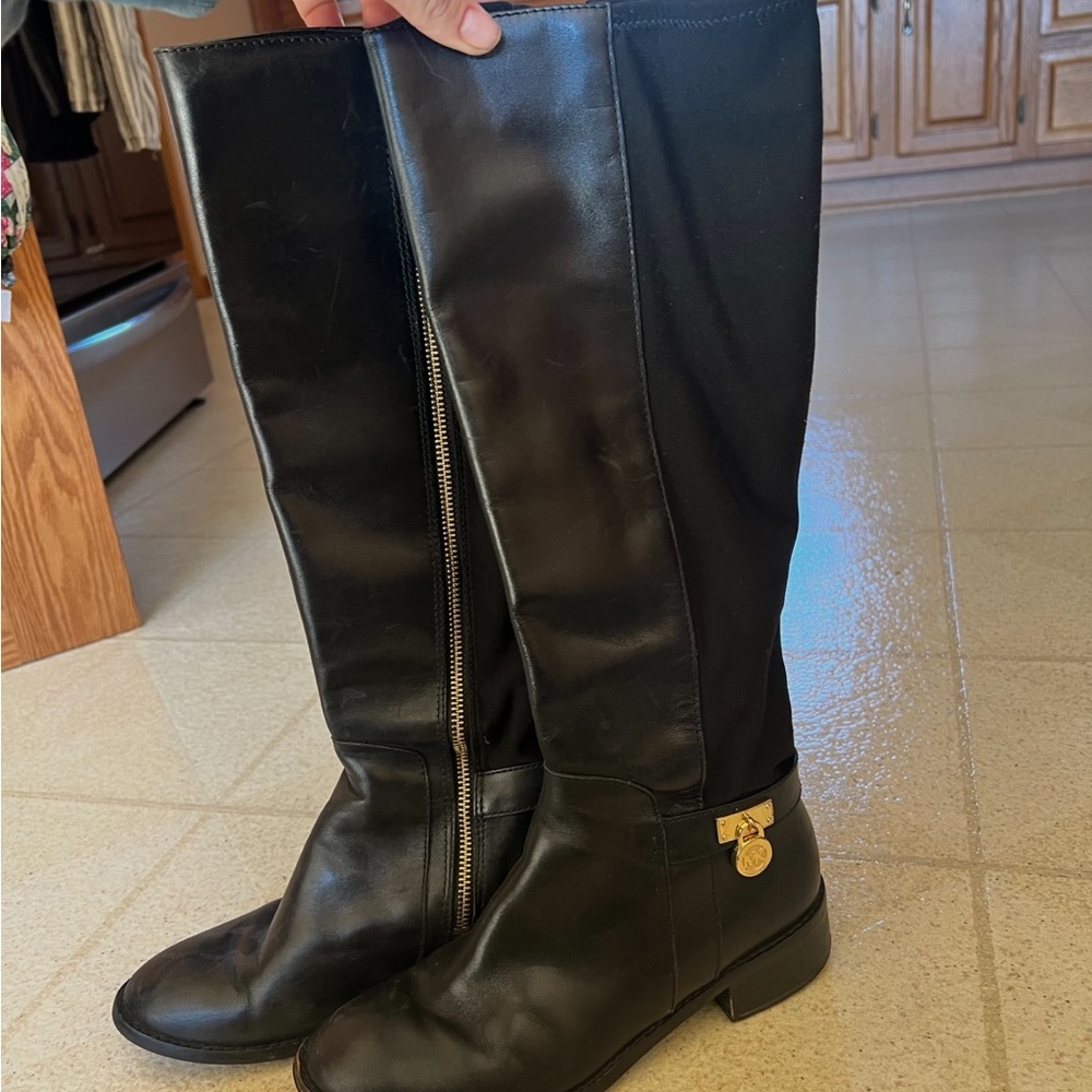 Michael Kors knee-high black leather boots